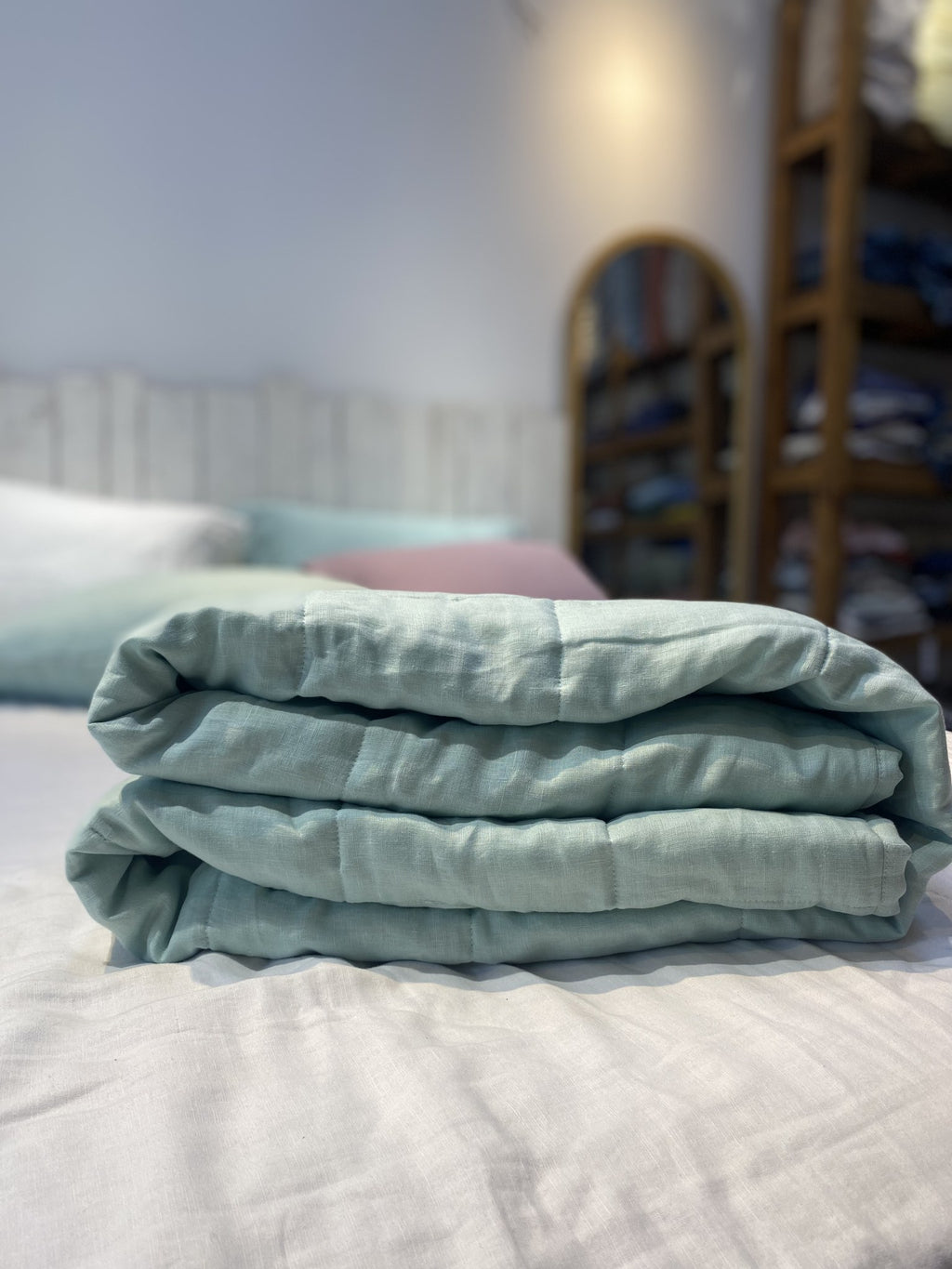 Hand-Quilted French Linen Blanket – Stonewashed Linen Coverlet