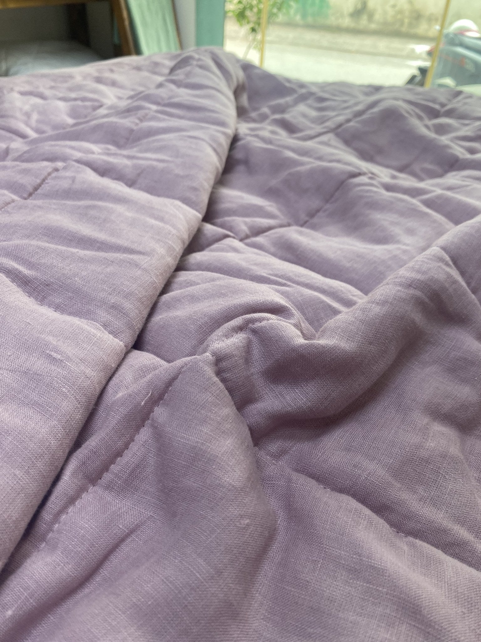 Hand-Quilted French Linen Blanket – Stonewashed Linen Coverlet