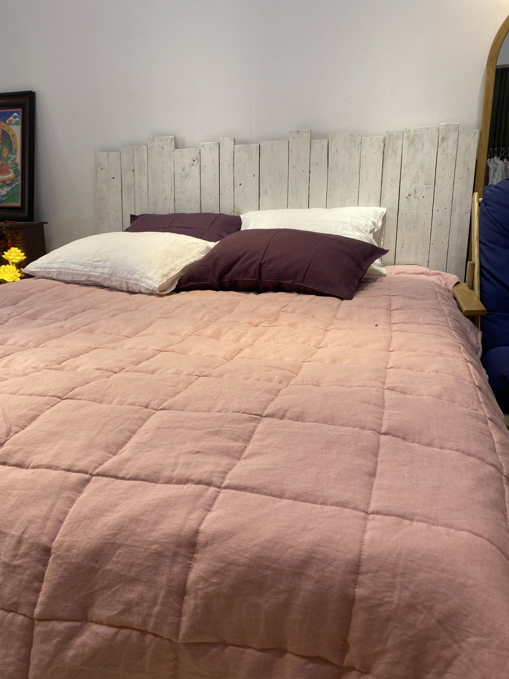 Hand-Quilted French Linen Blanket – Stonewashed Linen Coverlet