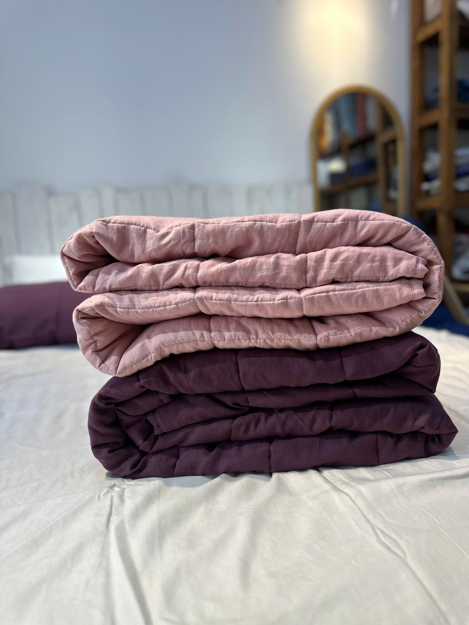 Hand-Quilted French Linen Blanket – Stonewashed Linen Coverlet