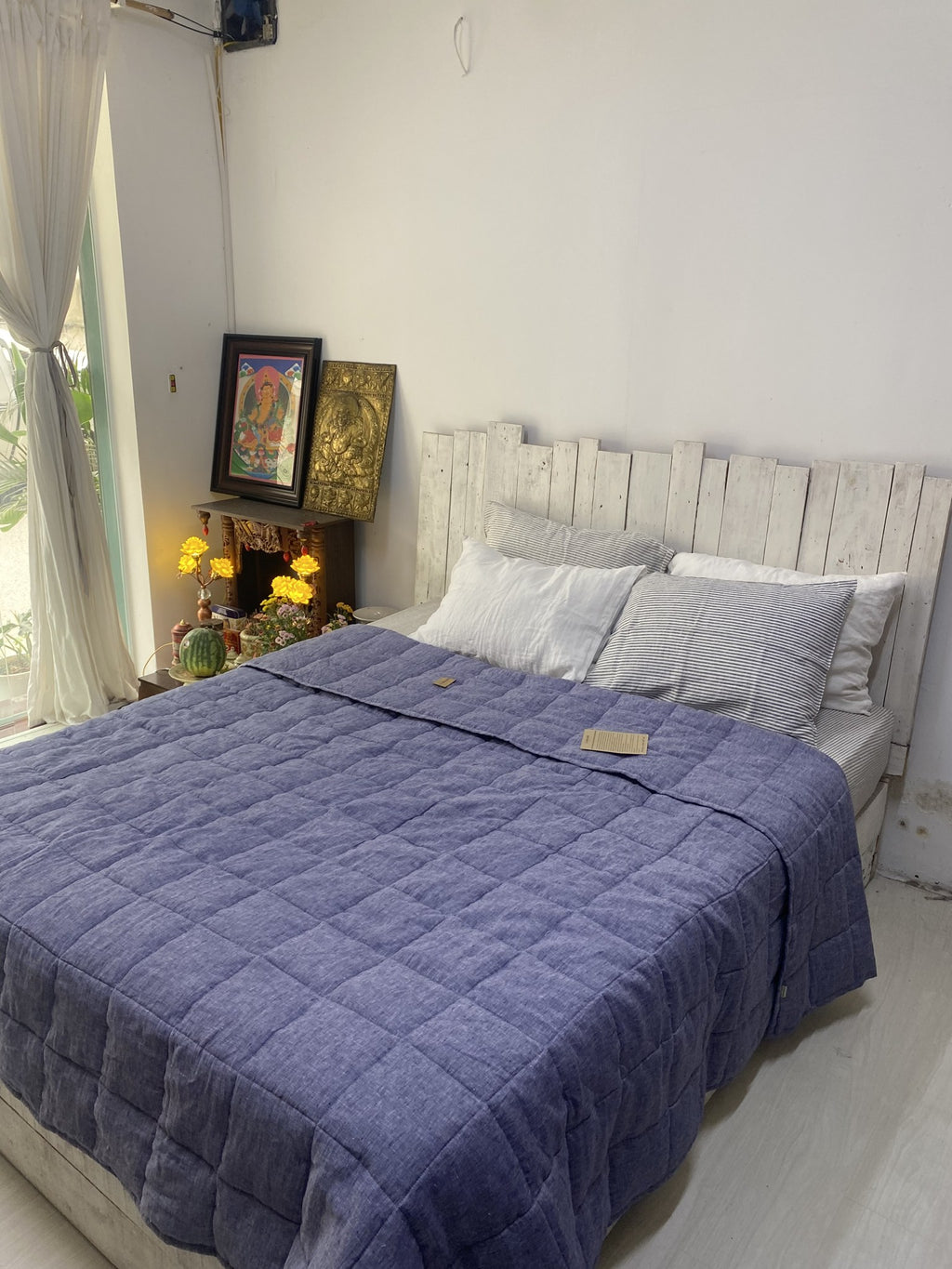 Hand-Quilted French Linen Blanket – Stonewashed Linen Coverlet