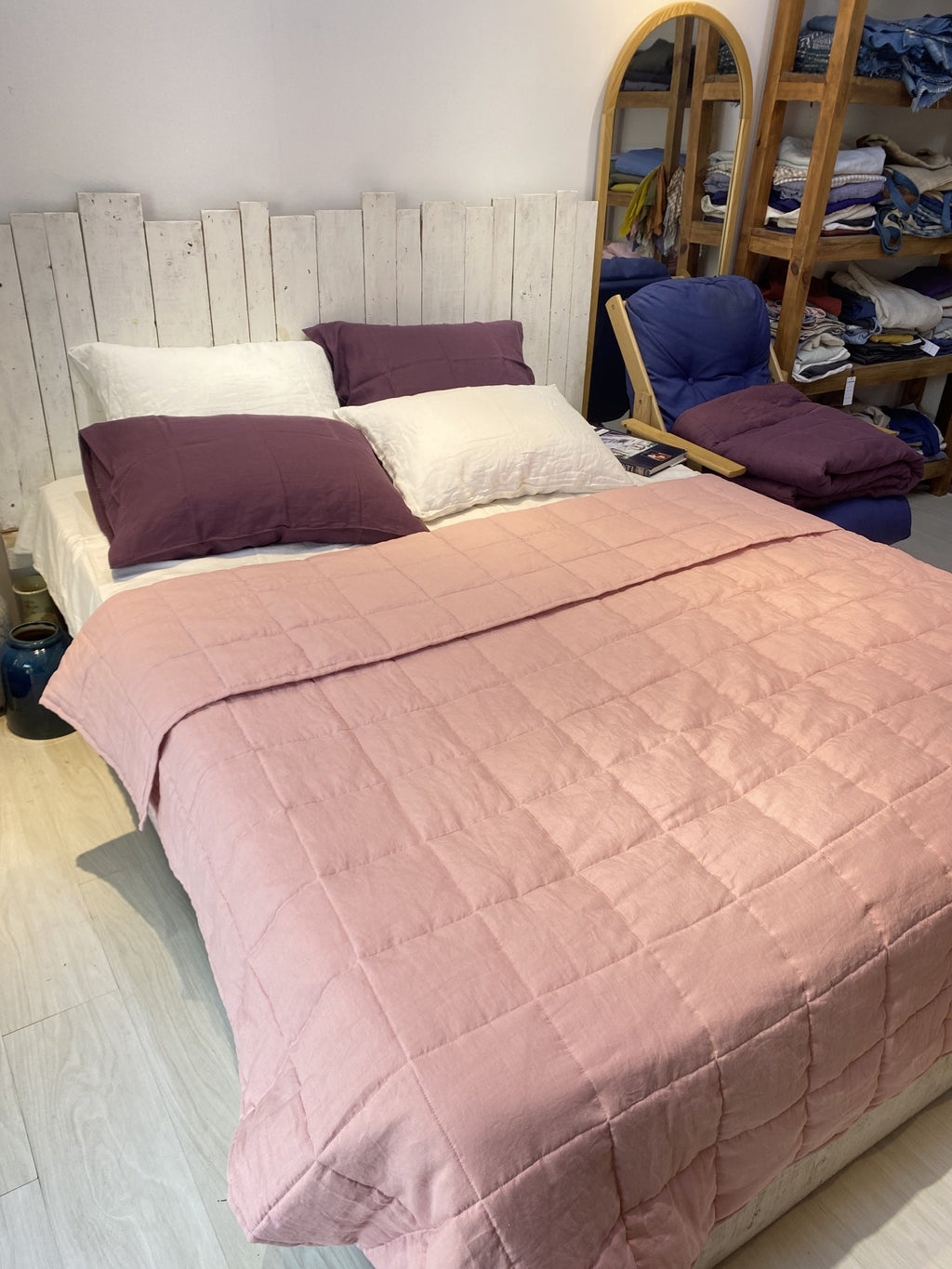 Hand-Quilted French Linen Blanket – Stonewashed Linen Coverlet