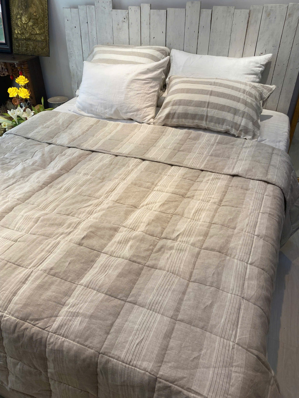 Hand-Quilted French Linen Blanket – Stonewashed Linen Coverlet