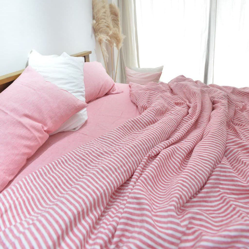 Red Striped French Linen Duvet Cover | Yarn-Dyed | Handmade