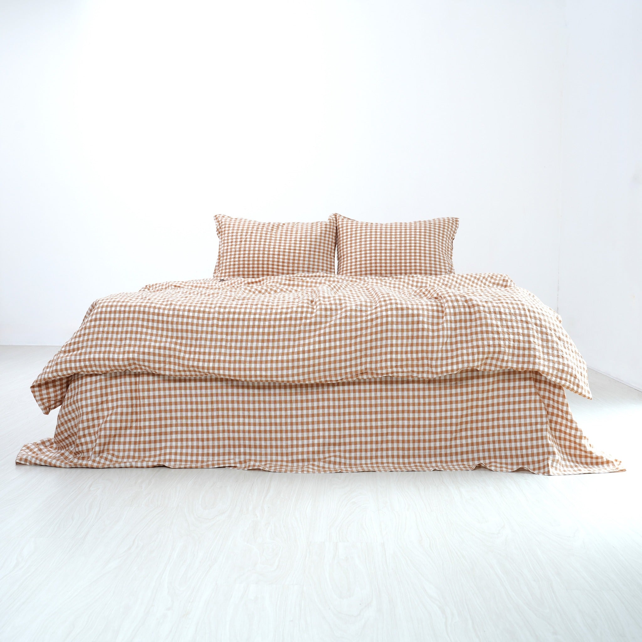 Small Grid Light Brown French Linen Pillowcase | Yarn-Dyed | Handmade