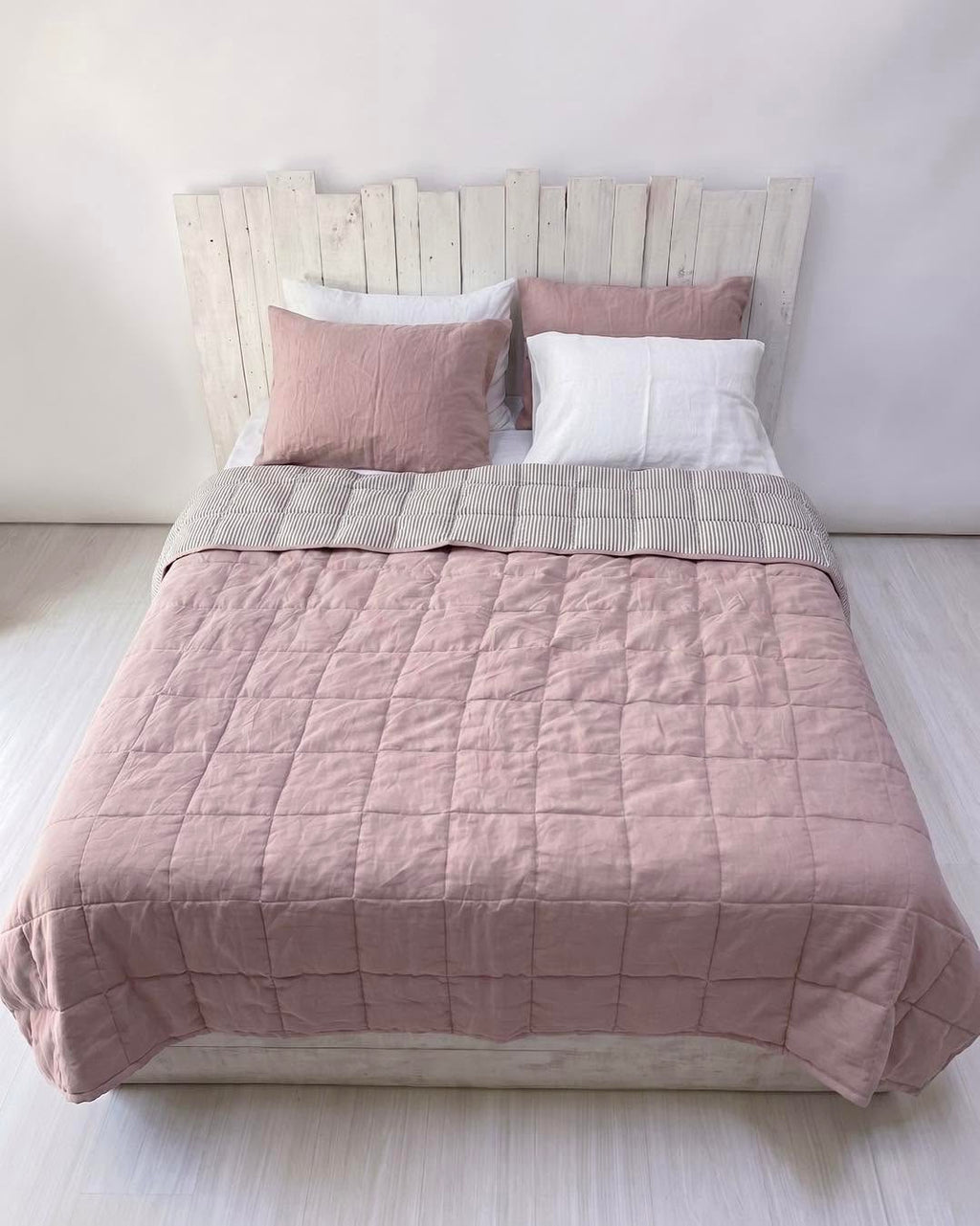 Natural Oatmeal French Linen Quilted Blanket