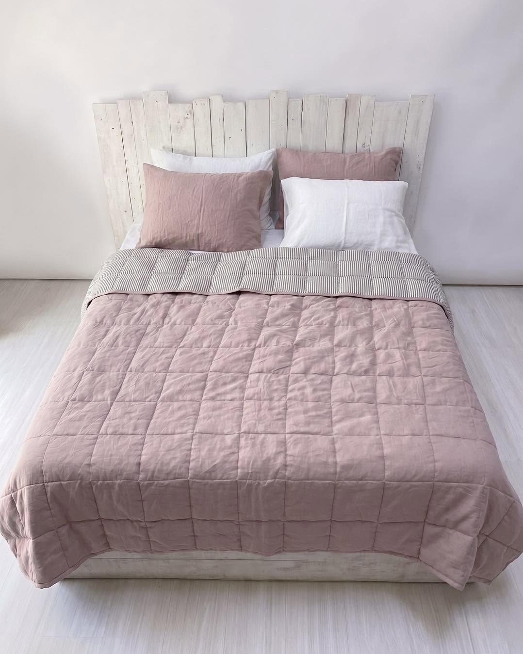 Natural Oatmeal French Linen Quilted Blanket