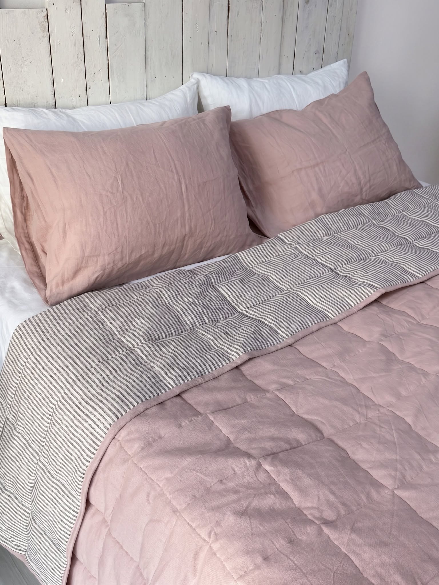 Natural Oatmeal French Linen Quilted Blanket