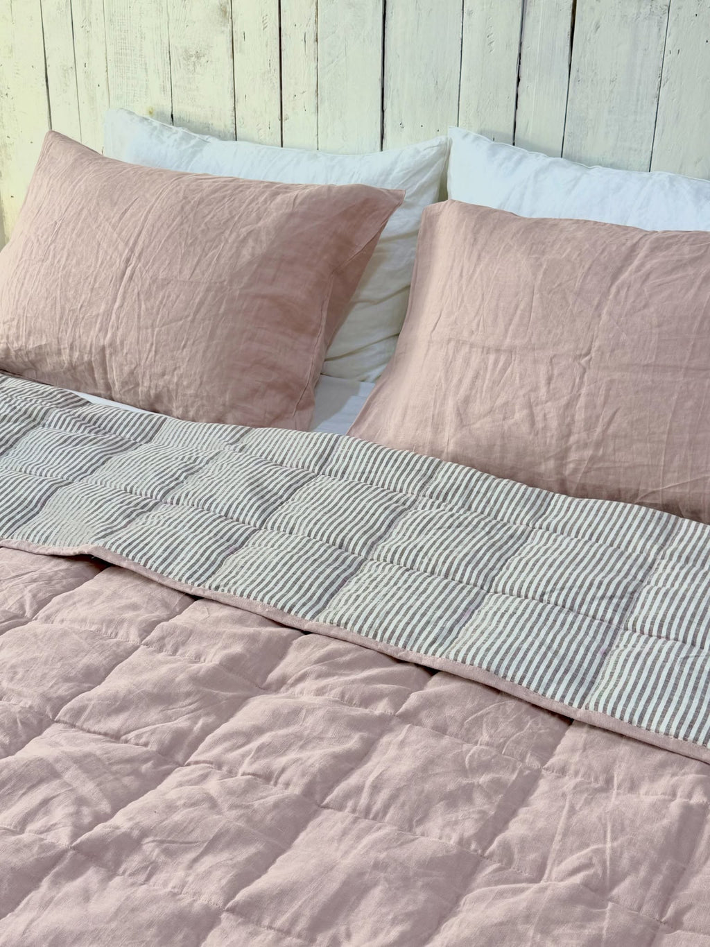 Natural Oatmeal French Linen Quilted Blanket
