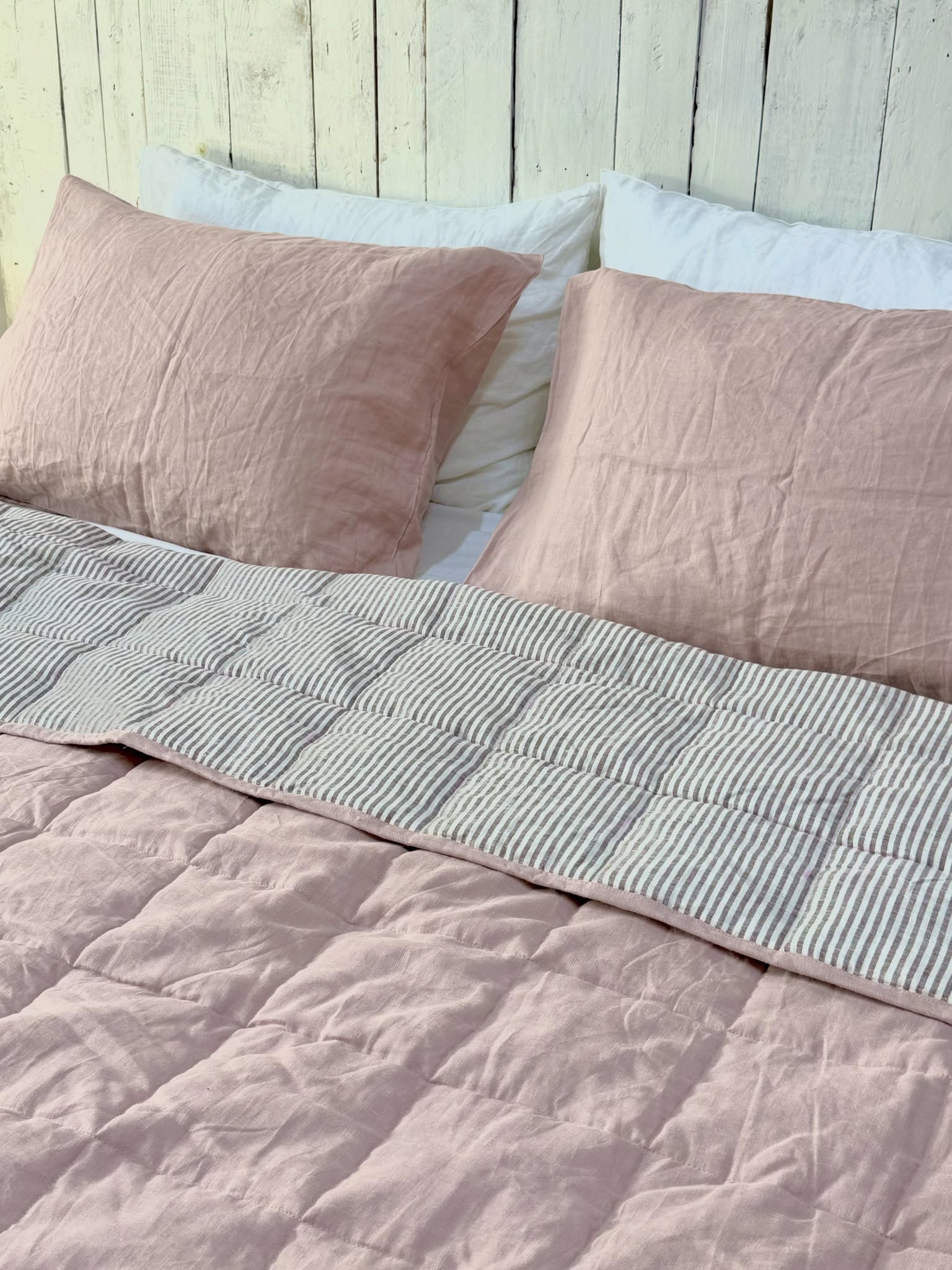 Natural Oatmeal French Linen Quilted Blanket