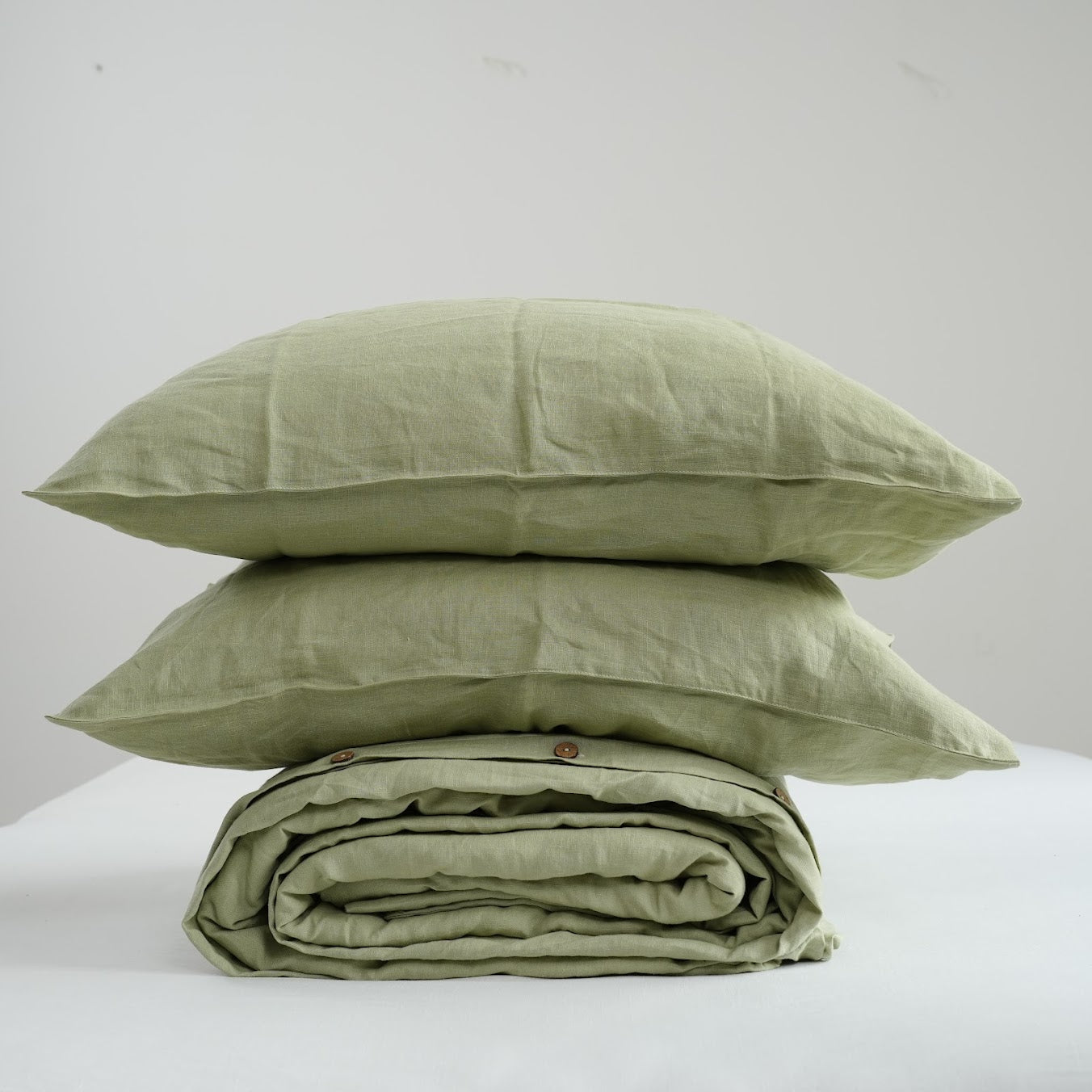 Avocado Green French Linen Fitted Sheet | Premium Linen Bedding