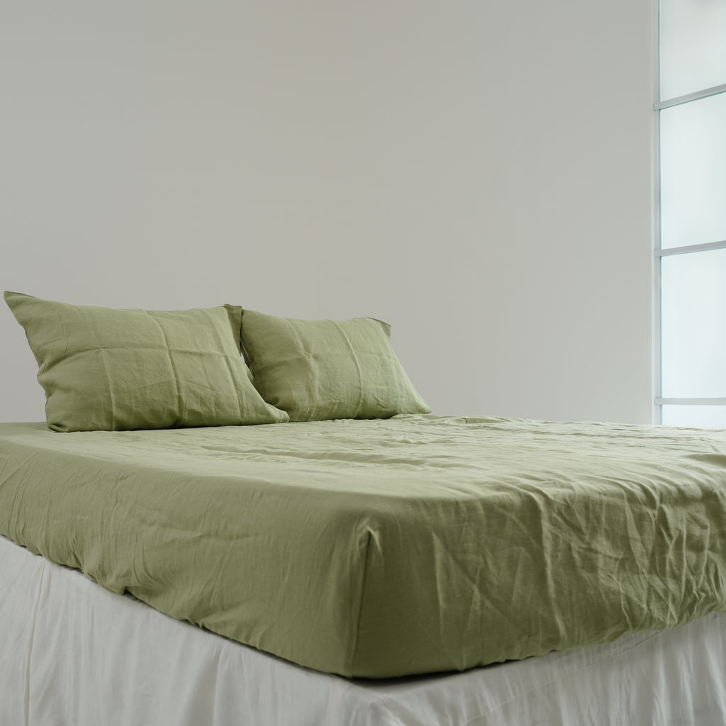 Avocado French Linen Duvet Cover | Plain Dyed