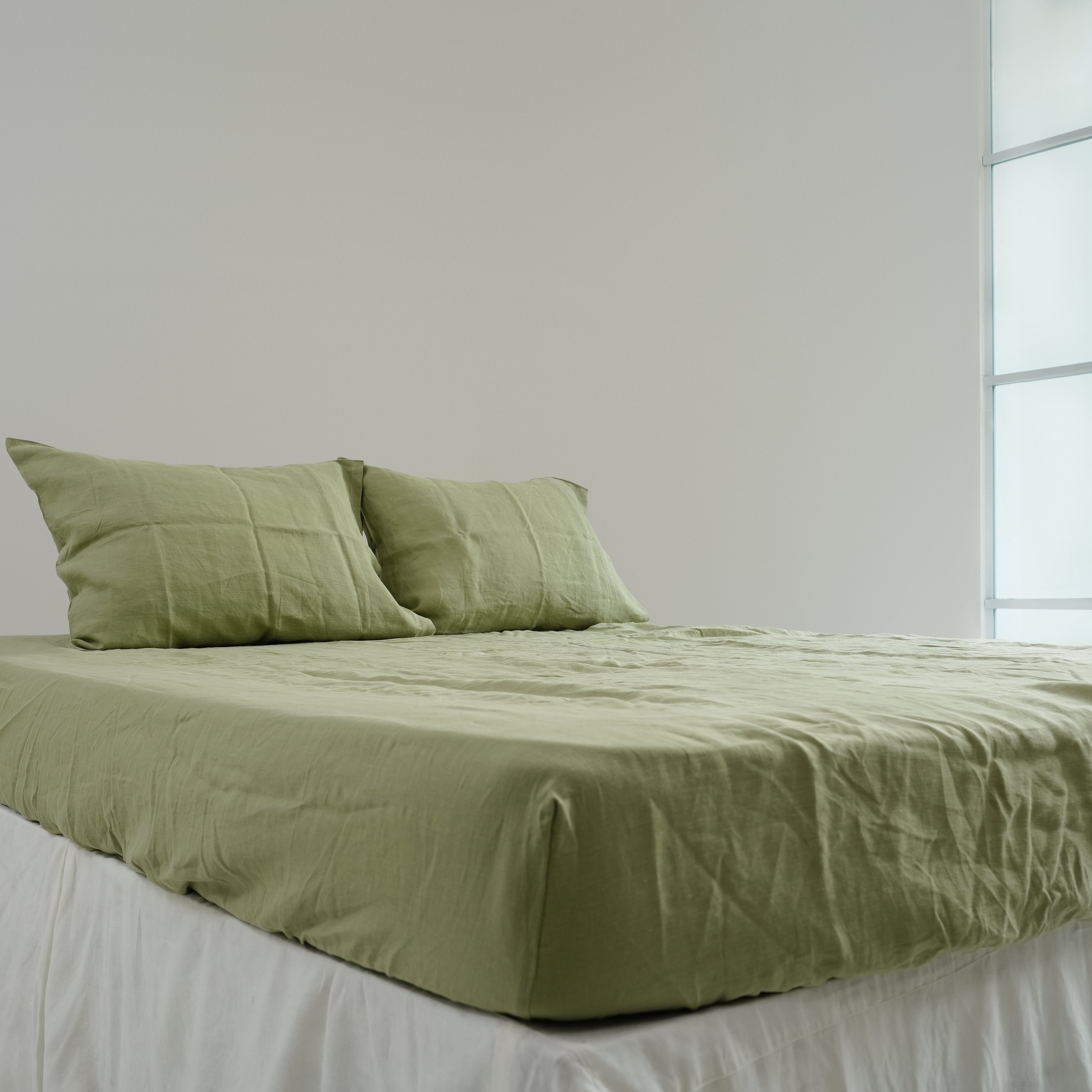 Avocado French Linen Duvet Cover | Plain Dyed