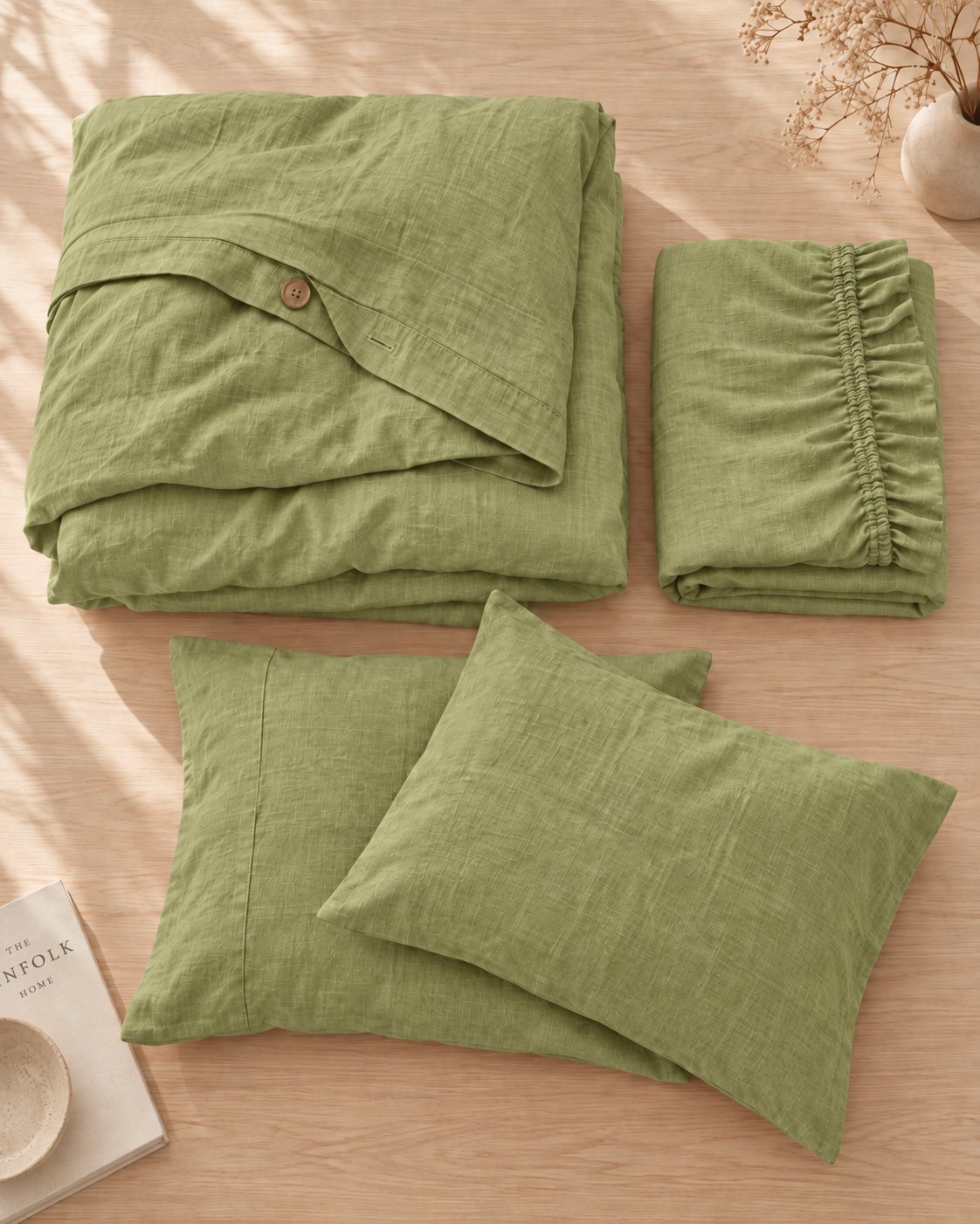 Chartreuse Green Bamboo Linen Duvet Cover Set – 4-Piece | 45% Linen 55% Bamboo Rayon