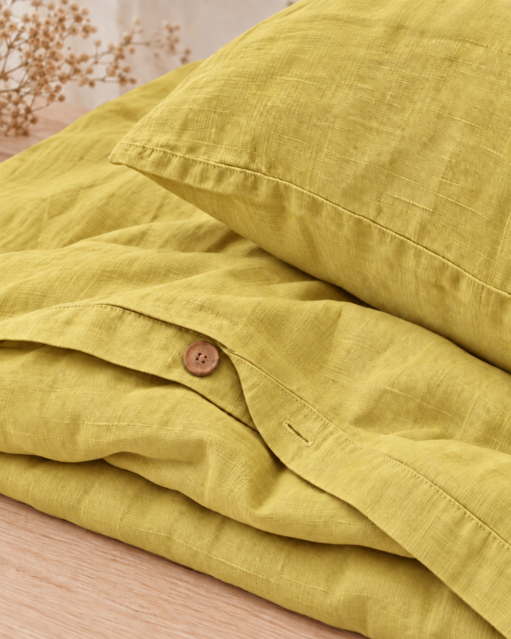 Butter Yellow Bamboo Linen Duvet Cover Set – 4-Piece | 45% Linen 55% Bamboo