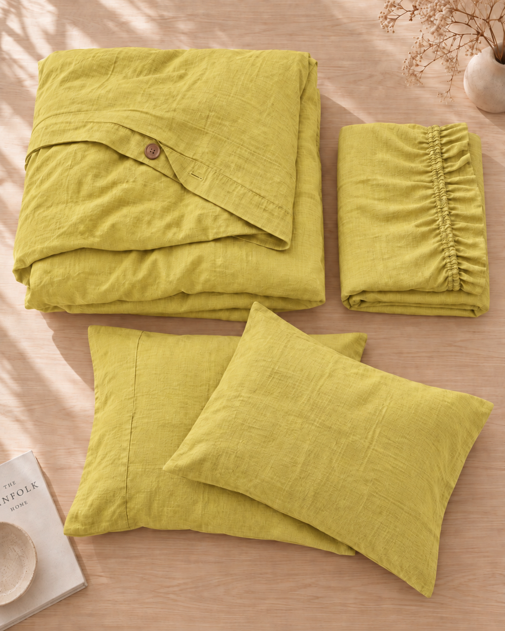 Butter Yellow Bamboo Linen Duvet Cover Set – 4-Piece | 45% Linen 55% Bamboo