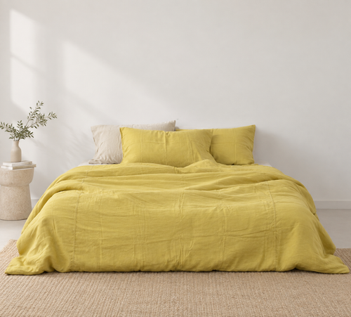 Butter Yellow Bamboo Linen Duvet Cover Set – 4-Piece | 45% Linen 55% Bamboo