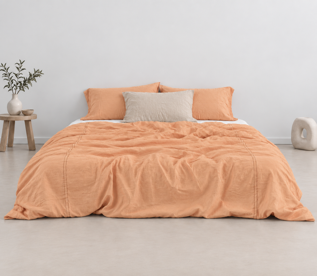 Cantaloupe Orange Bamboo Linen Duvet Cover Set – 4-Piece Bed Linen | 45% Linen 55% Bamboo Rayon | 165 GSM