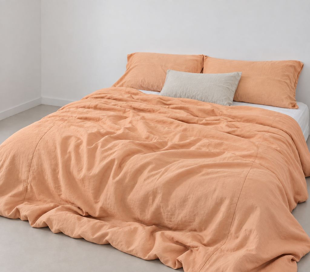 Cantaloupe Orange Bamboo Linen Duvet Cover Set – 4-Piece Bed Linen | 45% Linen 55% Bamboo Rayon | 165 GSM