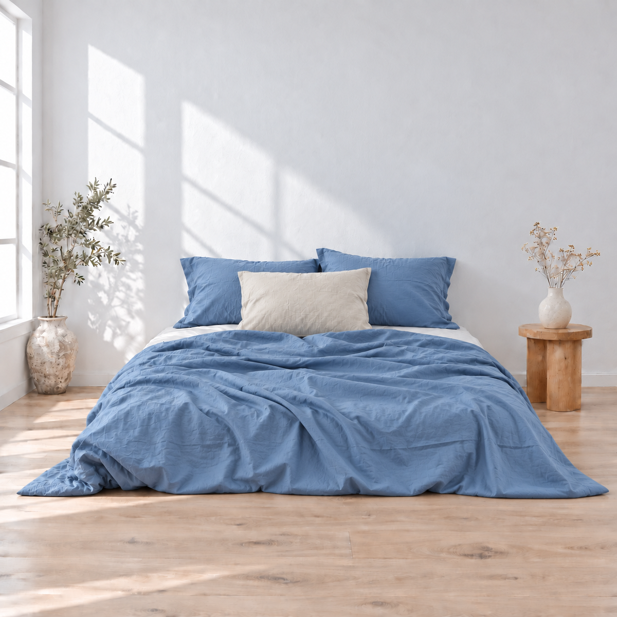 Cerulean Bamboo Linen Duvet Cover Set – 4-Piece | 45% Linen 55% Bamboo Rayon