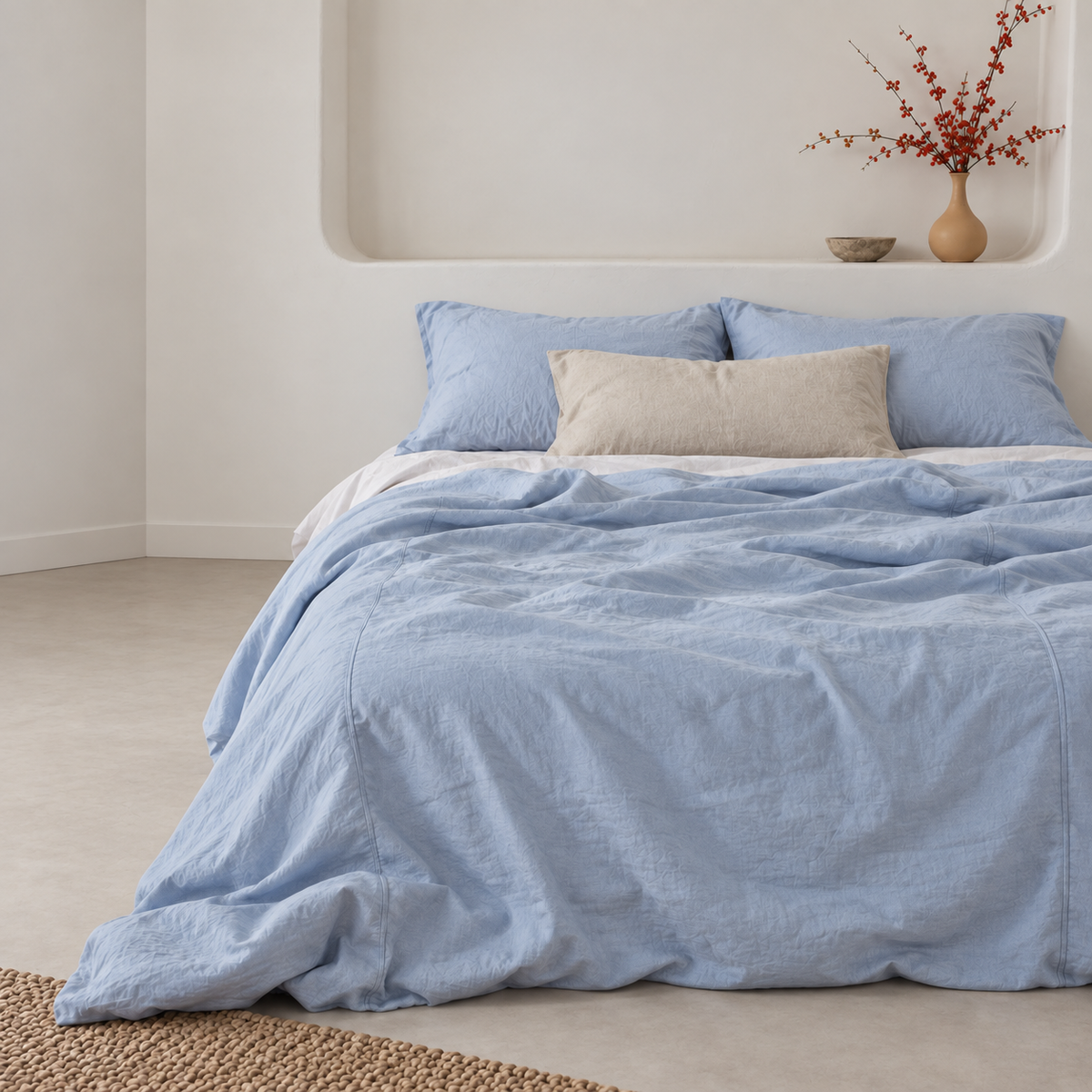 Baby Blue Bamboo Linen Duvet Cover Set – 4-Piece | 45% Linen 55% Bamboo Rayon