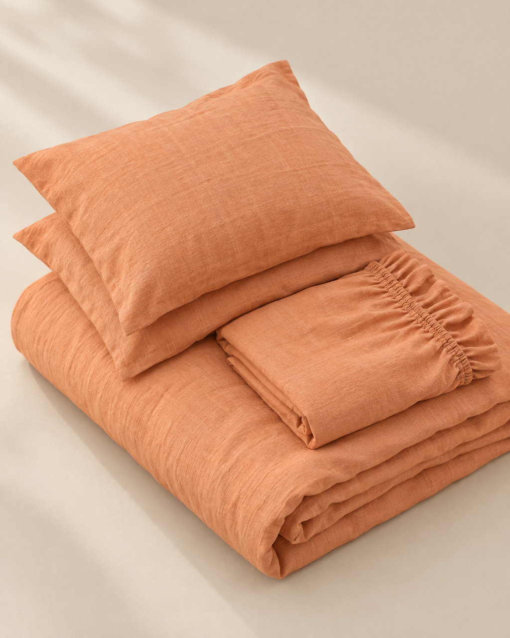 Cantaloupe Orange Bamboo Linen Duvet Cover Set – 4-Piece Bed Linen | 45% Linen 55% Bamboo Rayon | 165 GSM