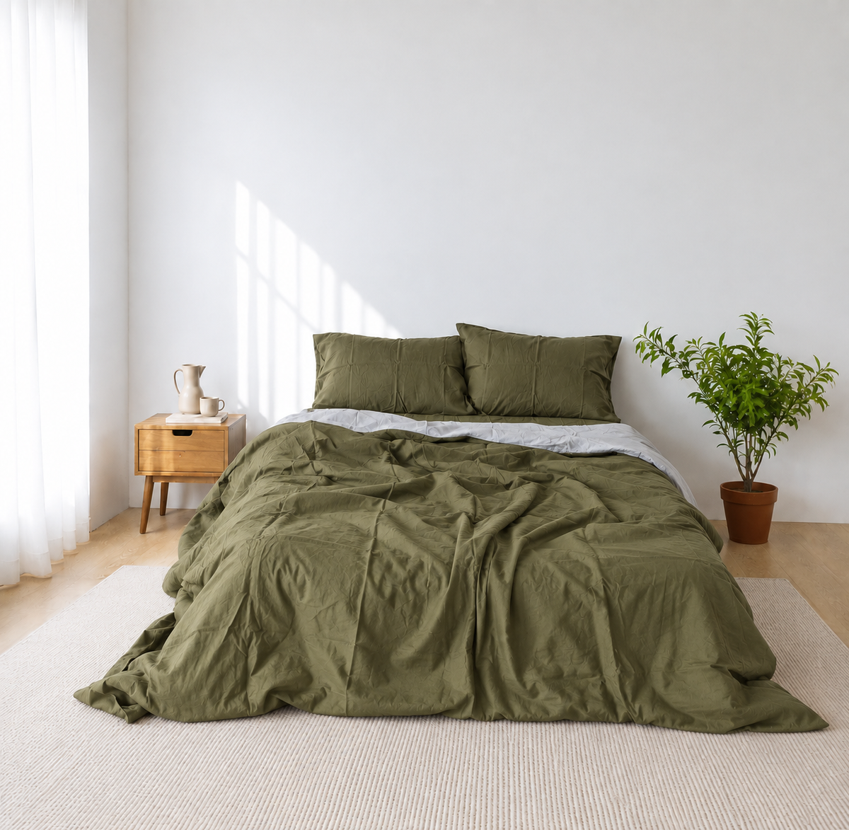 Seaweed Bamboo Linen Duvet Cover Set – 4-Piece Bed Linen | 45% Linen 55% Bamboo Rayon | 165 GSM
