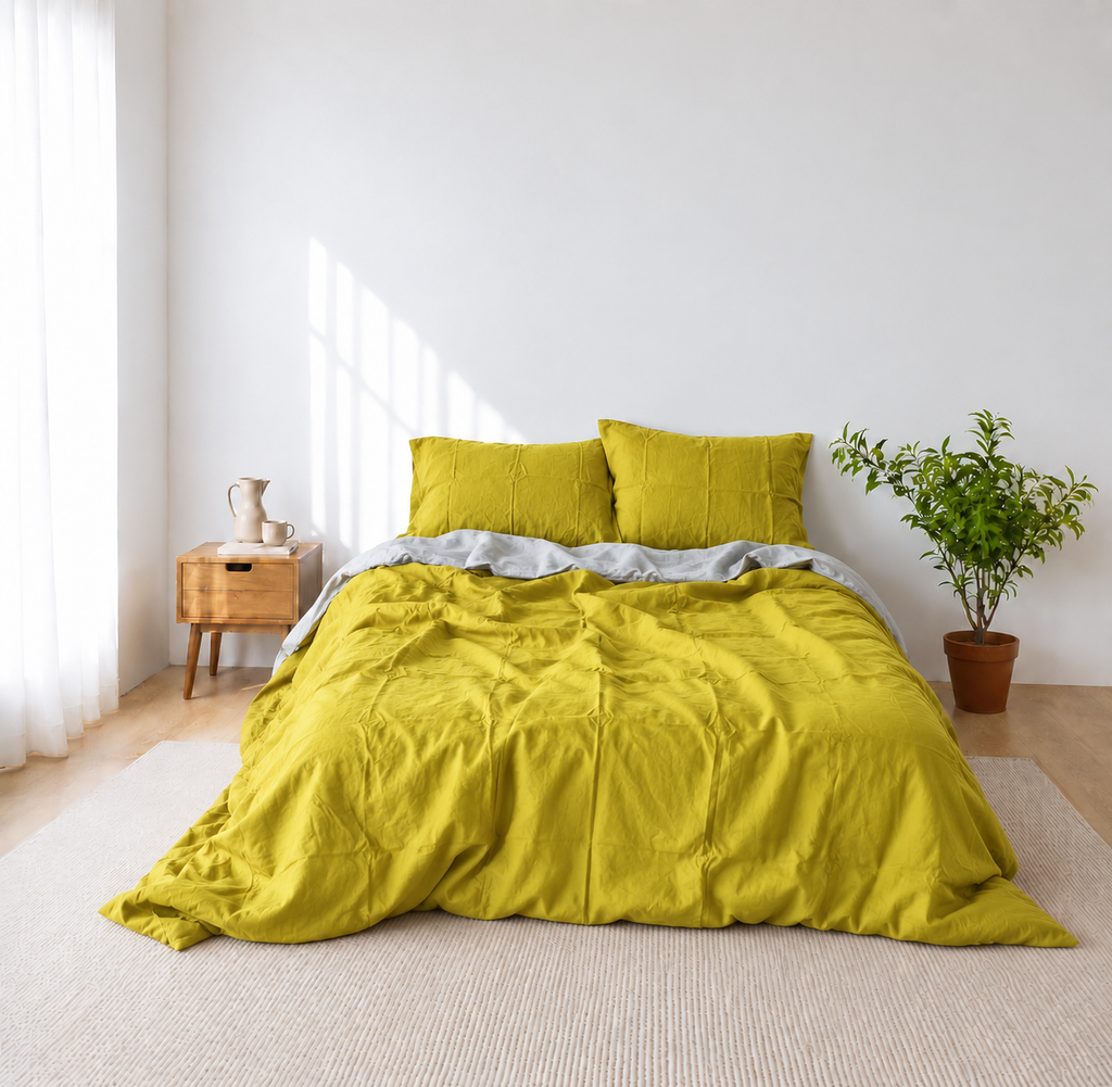 Lemon Bamboo Linen Duvet Cover Set – 4-Piece | 45% Linen 55% Bamboo Rayon