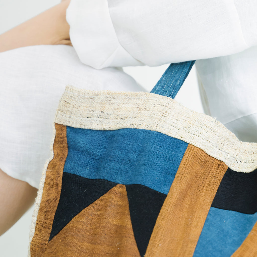 Landscape Patchwork Tote Bag - Handmade Ethnic Brocade Shoulder Bag - Large Horizontal Tribal Art Purse