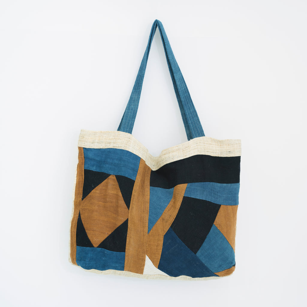 Landscape Patchwork Tote Bag - Handmade Ethnic Brocade Shoulder Bag - Large Horizontal Tribal Art Purse