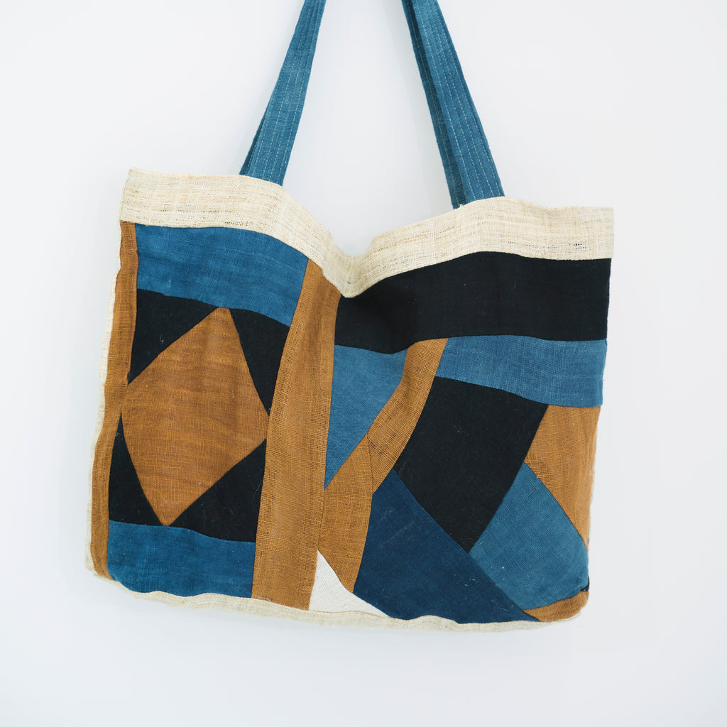Landscape Patchwork Tote Bag - Handmade Ethnic Brocade Shoulder Bag - Large Horizontal Tribal Art Purse