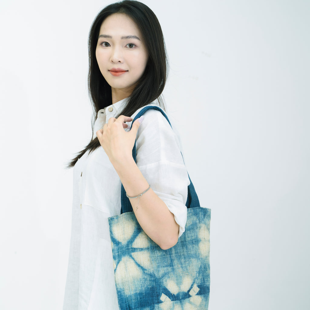 Indigo Bloom Hmong Tote Bag - Hand-Dyed Batik Brocade - Artisan Hill Tribe Shoulder Bag