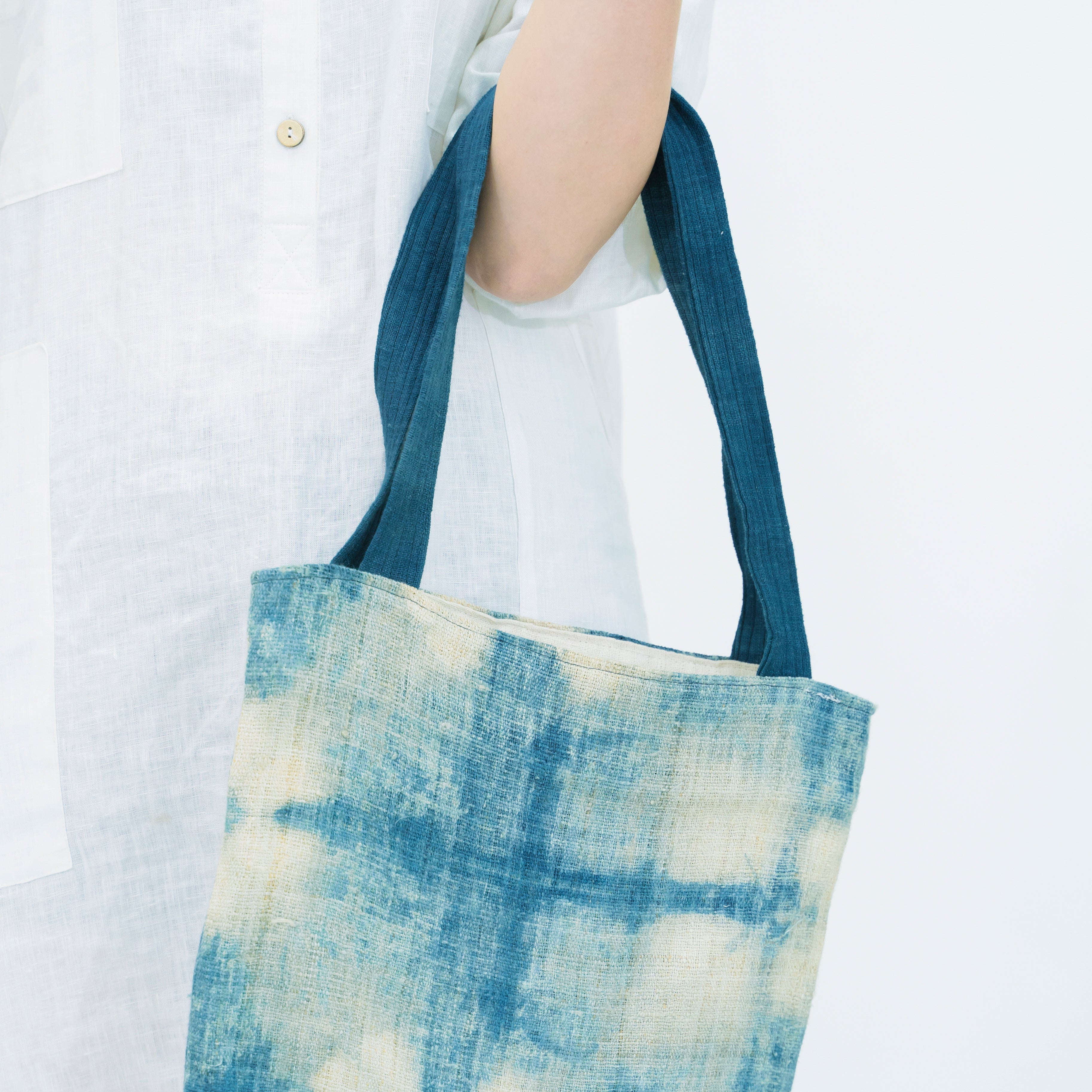 Indigo Bloom Hmong Tote Bag - Hand-Dyed Batik Brocade - Artisan Hill Tribe Shoulder Bag