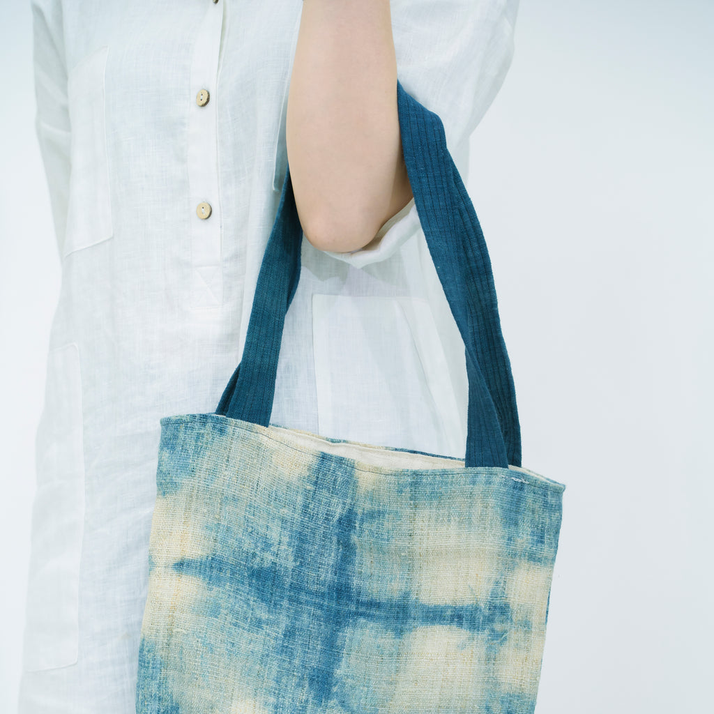 Indigo Bloom Hmong Tote Bag - Hand-Dyed Batik Brocade - Artisan Hill Tribe Shoulder Bag
