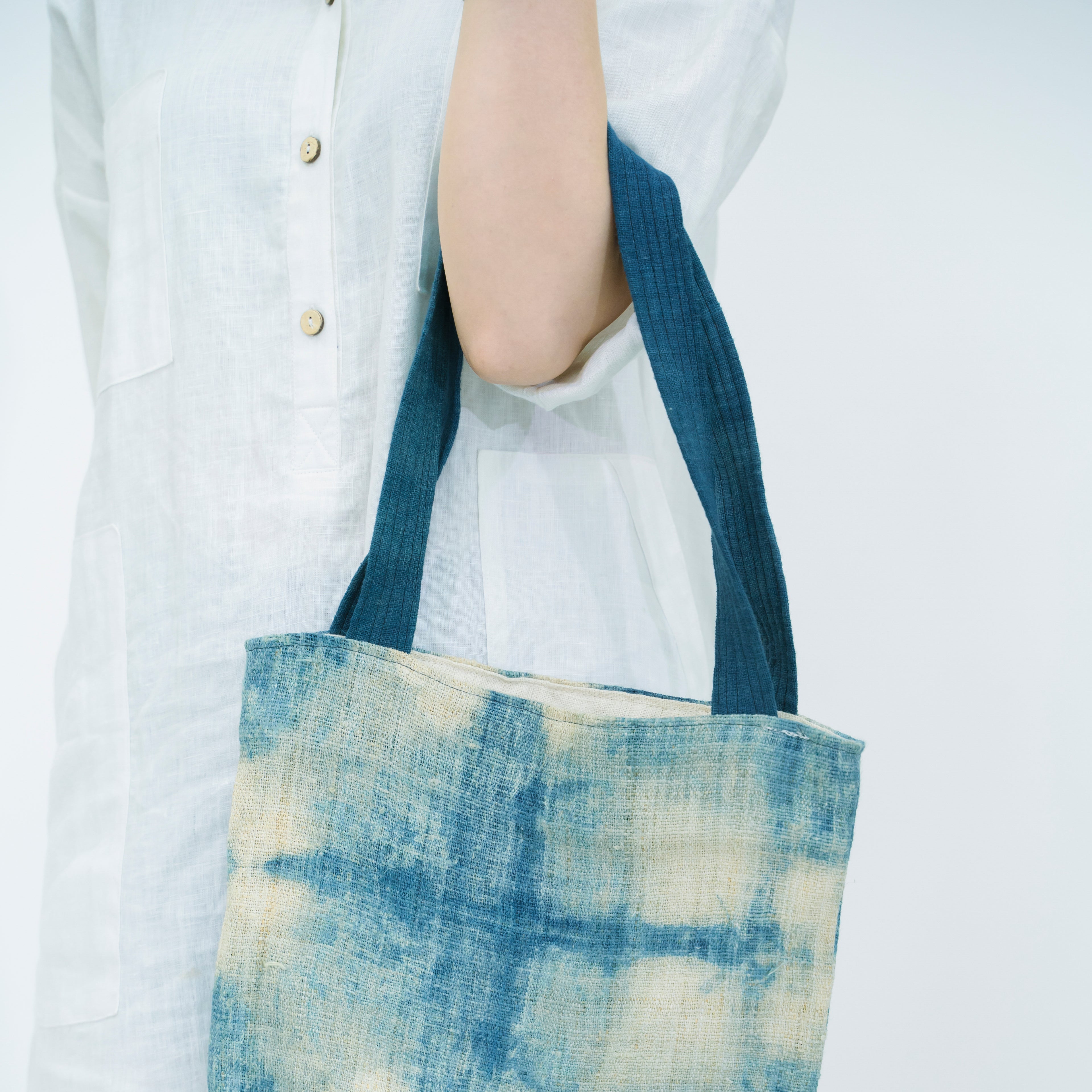 Indigo Bloom Hmong Tote Bag - Hand-Dyed Batik Brocade - Artisan Hill Tribe Shoulder Bag