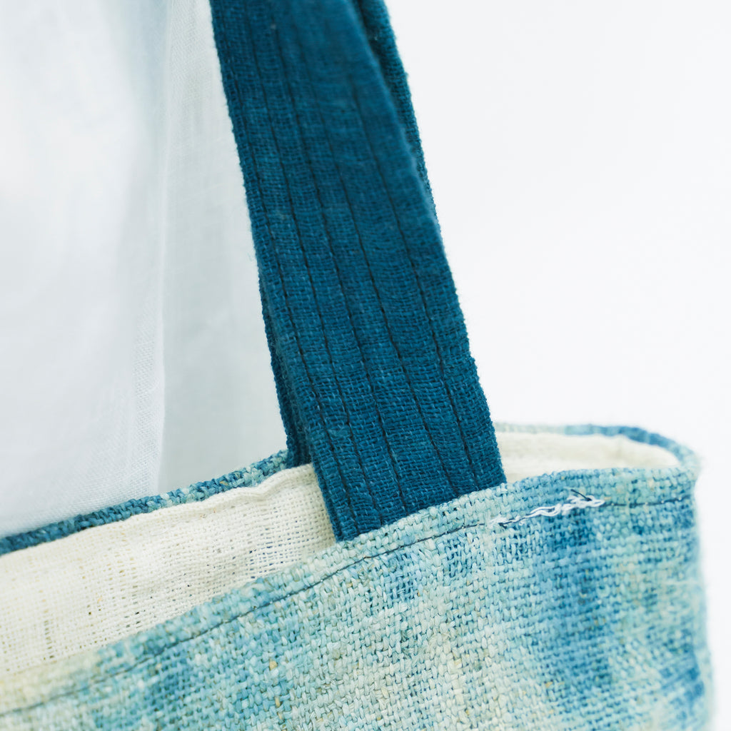 Indigo Bloom Hmong Tote Bag - Hand-Dyed Batik Brocade - Artisan Hill Tribe Shoulder Bag