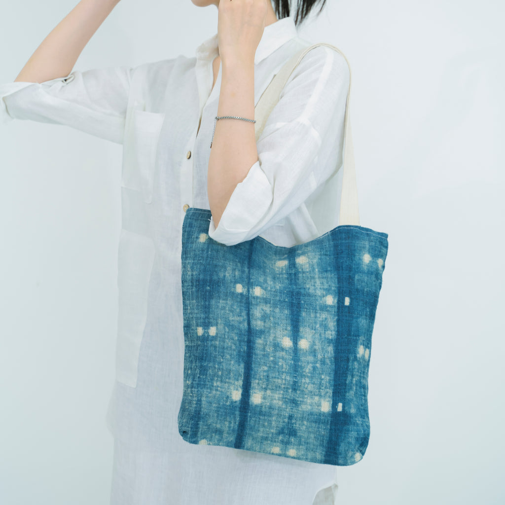 Hmong Speckled Indigo Tote Bag - Hand-Dyed Light Spot Brocade - One-of-a-Kind Hill Tribe Artisan Shoulder Bag