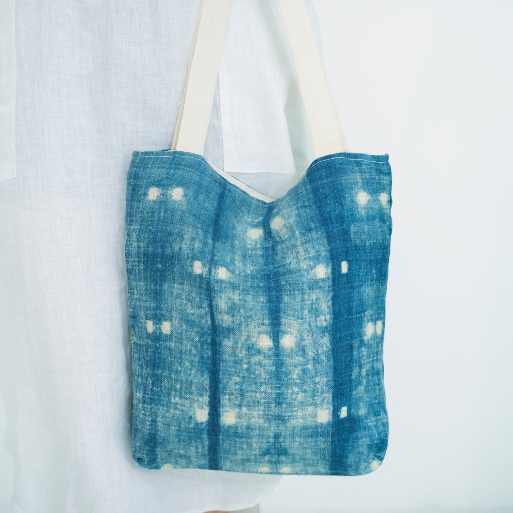Hmong Speckled Indigo Tote Bag - Hand-Dyed Light Spot Brocade - One-of-a-Kind Hill Tribe Artisan Shoulder Bag