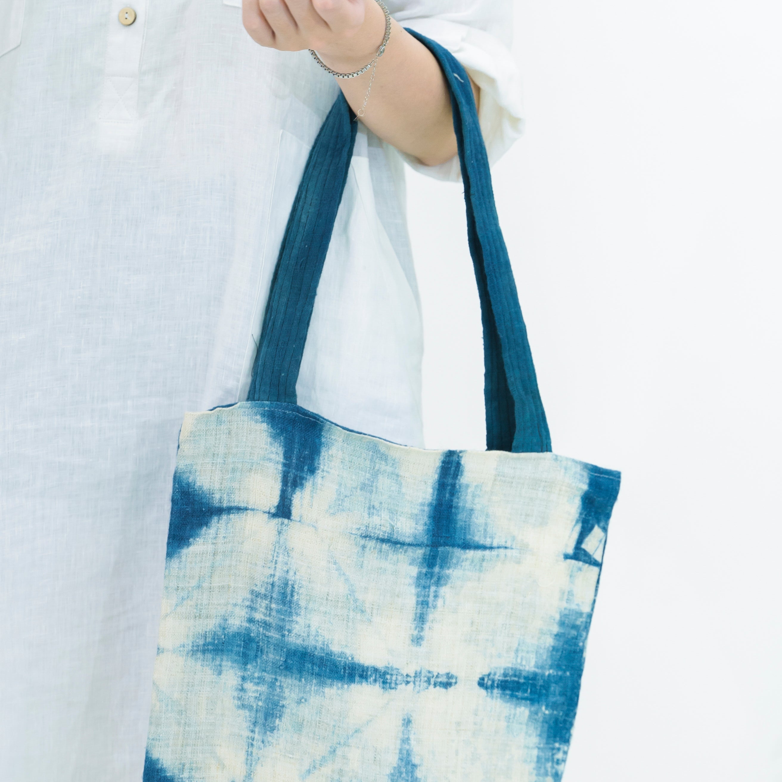 Hmong Diamond Pattern Tote Bag - Hand-Dyed Indigo Brocade - Traditional Hill Tribe Artisan Shoulder Bag