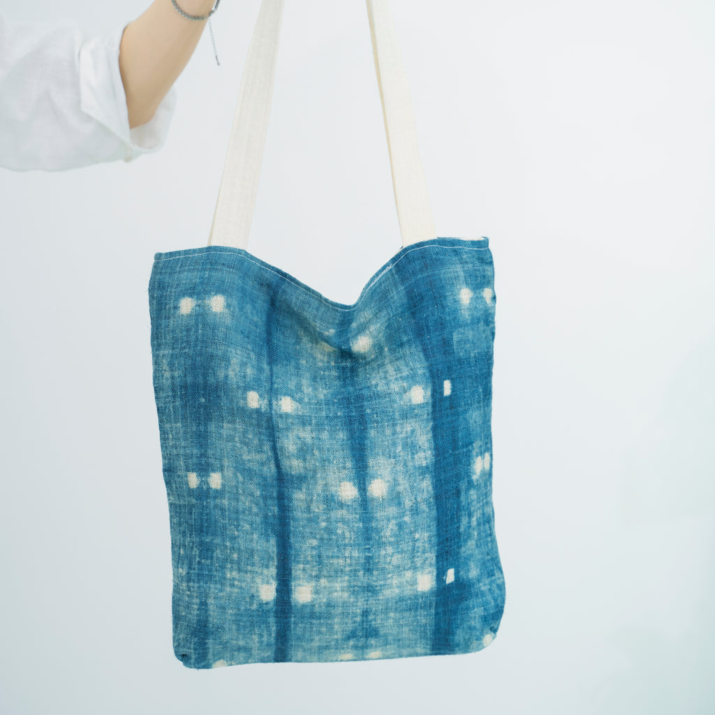 Hmong Speckled Indigo Tote Bag - Hand-Dyed Light Spot Brocade - One-of-a-Kind Hill Tribe Artisan Shoulder Bag