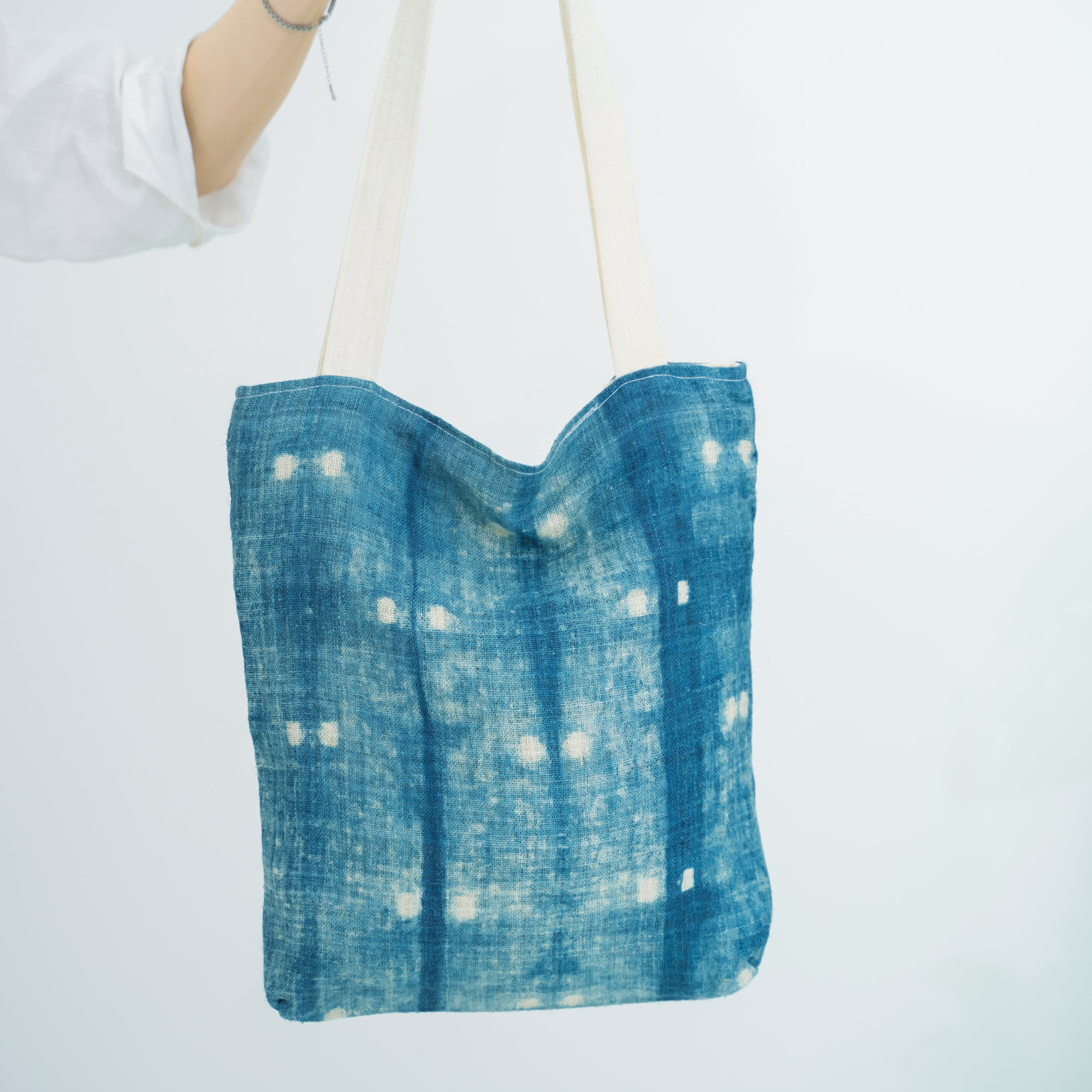 Hmong Speckled Indigo Tote Bag - Hand-Dyed Light Spot Brocade - One-of-a-Kind Hill Tribe Artisan Shoulder Bag