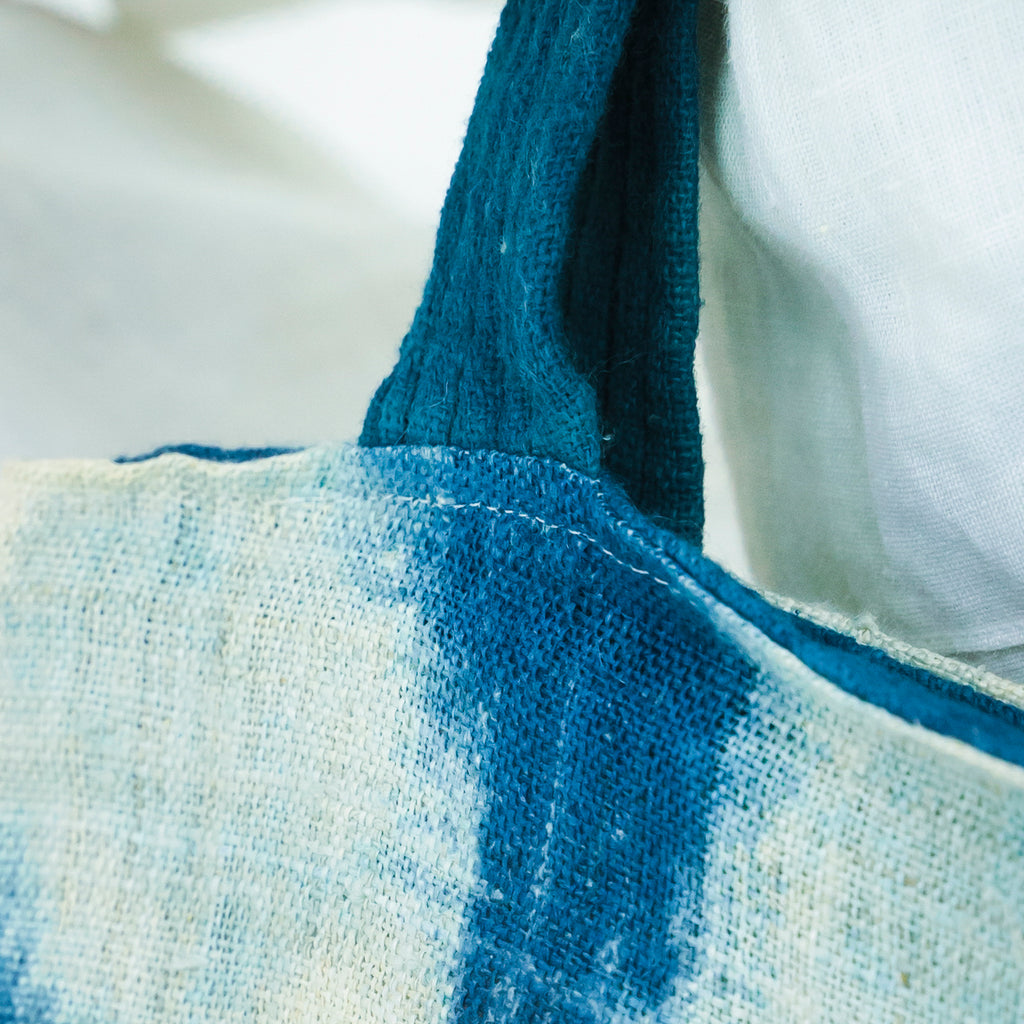 Hmong Diamond Pattern Tote Bag - Hand-Dyed Indigo Brocade - Traditional Hill Tribe Artisan Shoulder Bag