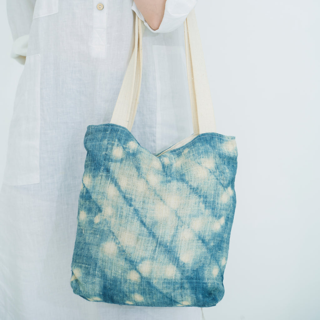 Hmong Splash Pattern Tote Bag - Hand-Dyed Indigo Splatter Brocade - One-of-a-Kind Hill Tribe Artisan Shoulder Bag