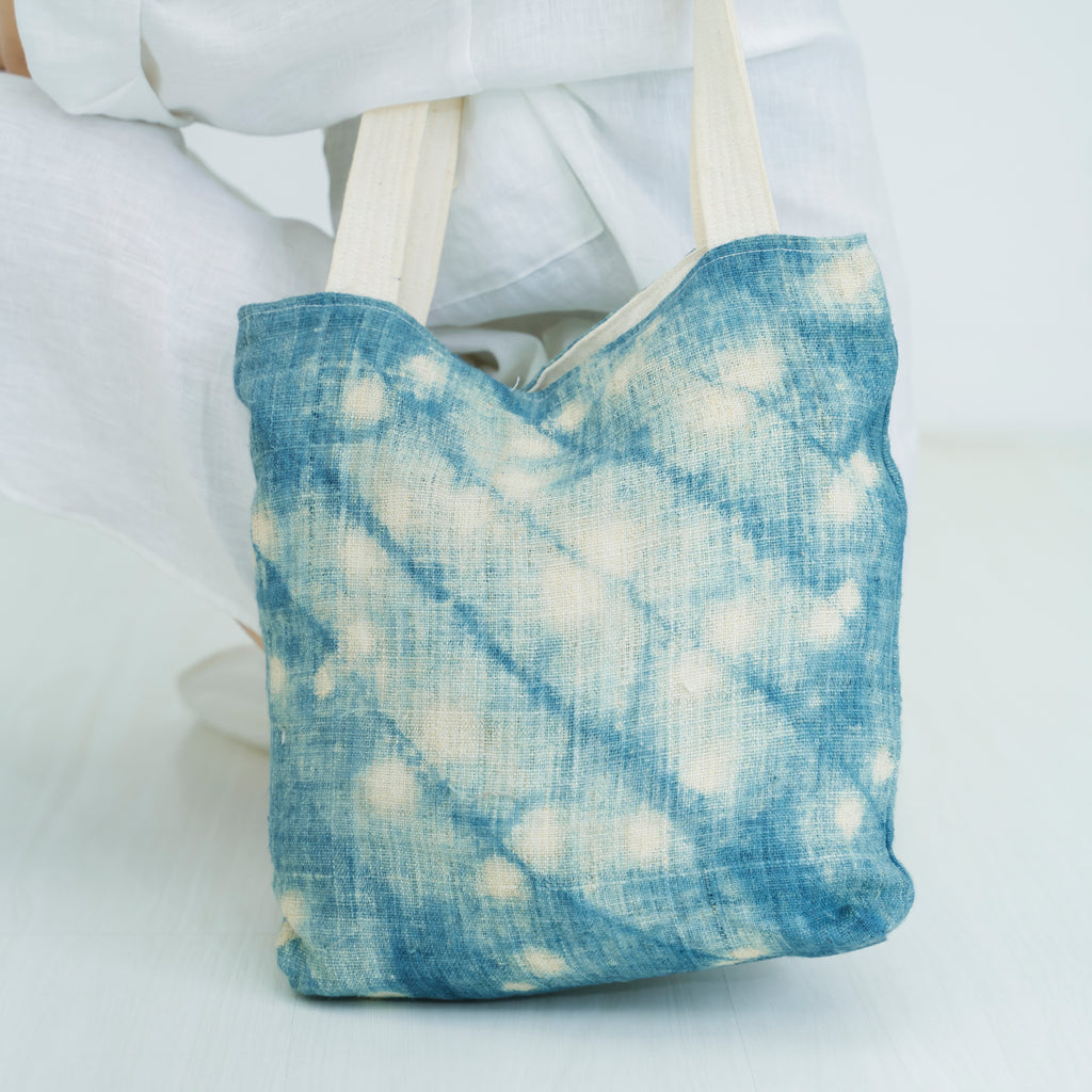 Hmong Splash Pattern Tote Bag - Hand-Dyed Indigo Splatter Brocade - One-of-a-Kind Hill Tribe Artisan Shoulder Bag