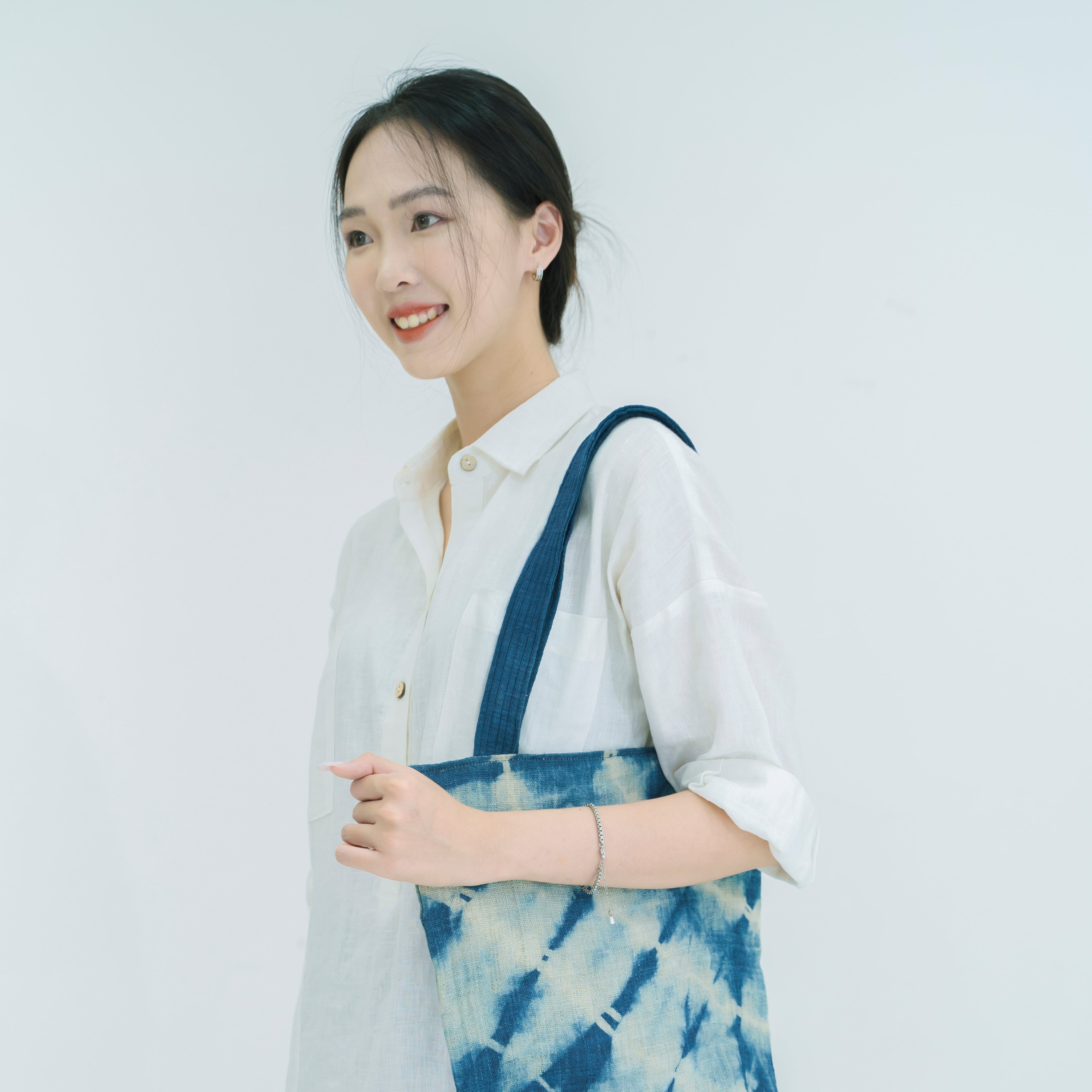 Hmong Indigo Stripe Tote Bag - Hand-Dyed Flow Pattern Brocade - Traditional Hill Tribe Artisan Shoulder Bag