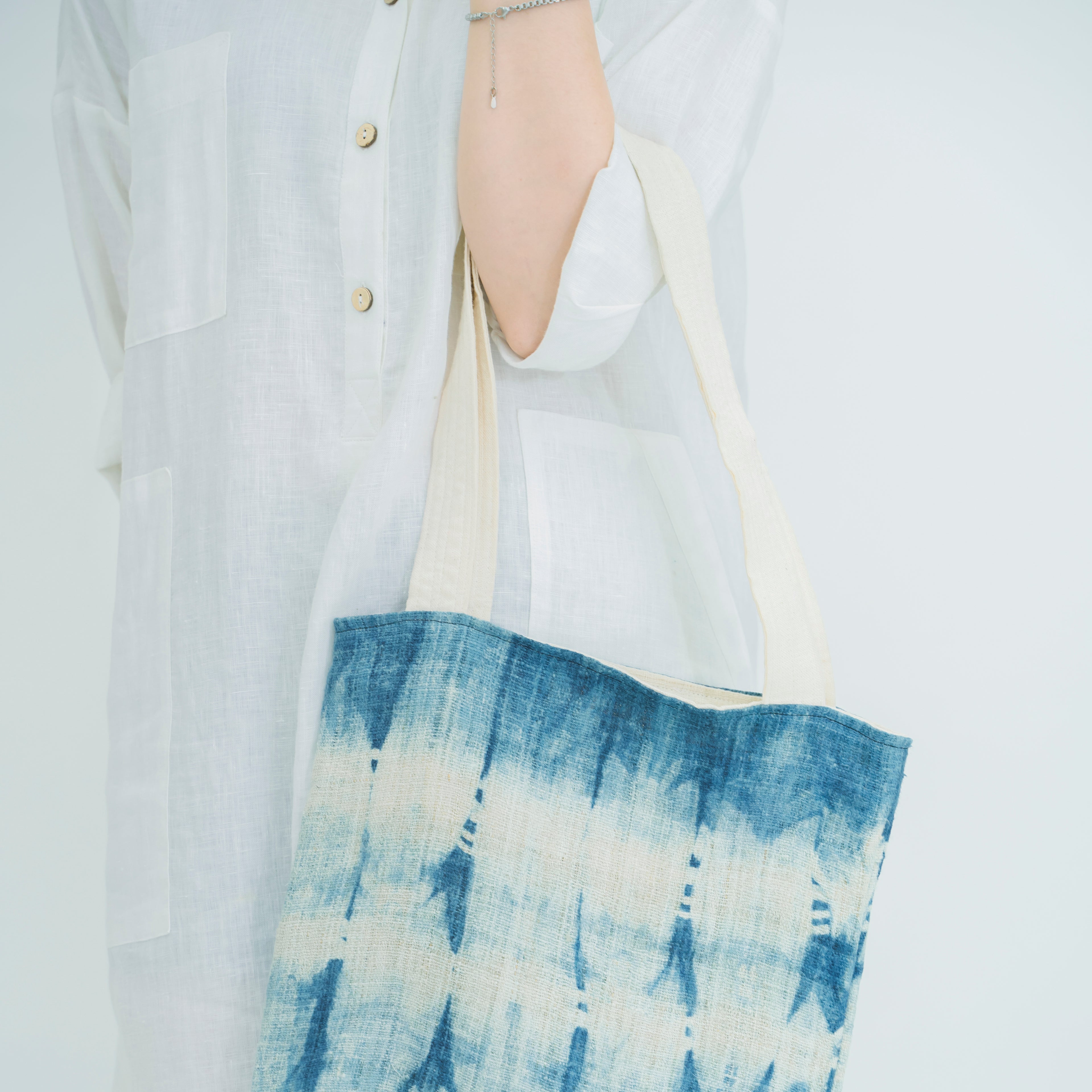 Hmong Mountain Peak Tote Bag - Hand-Dyed Indigo Brocade - One-of-a-Kind Hill Tribe Artisan Shoulder Bag
