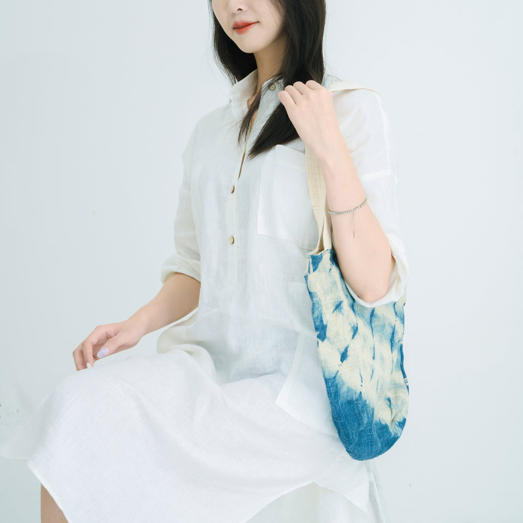 Hmong Gradient Ombre Tote Bag - Hand-Dyed Indigo Fade Brocade - Traditional Hill Tribe Artisan Shoulder Bag