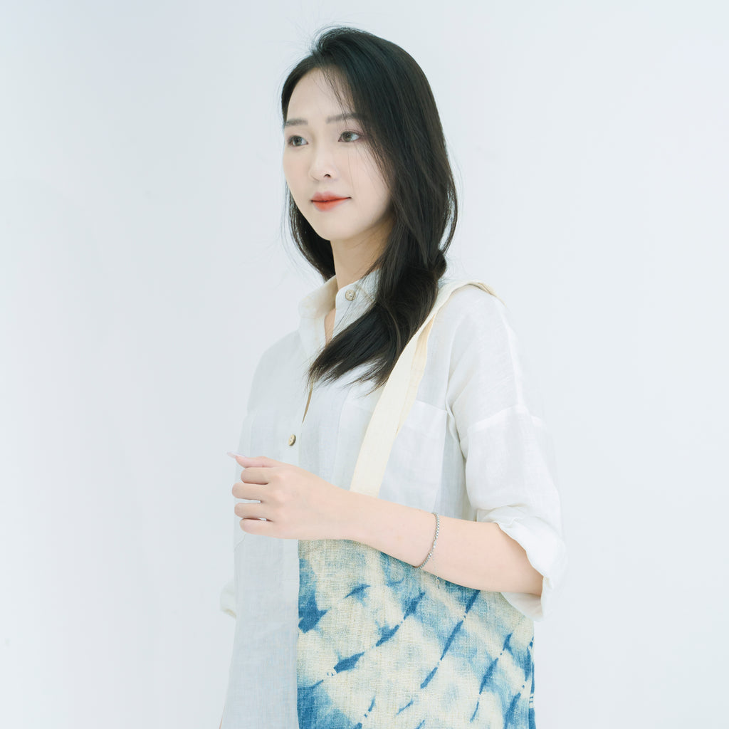 Hmong Gradient Ombre Tote Bag - Hand-Dyed Indigo Fade Brocade - Traditional Hill Tribe Artisan Shoulder Bag