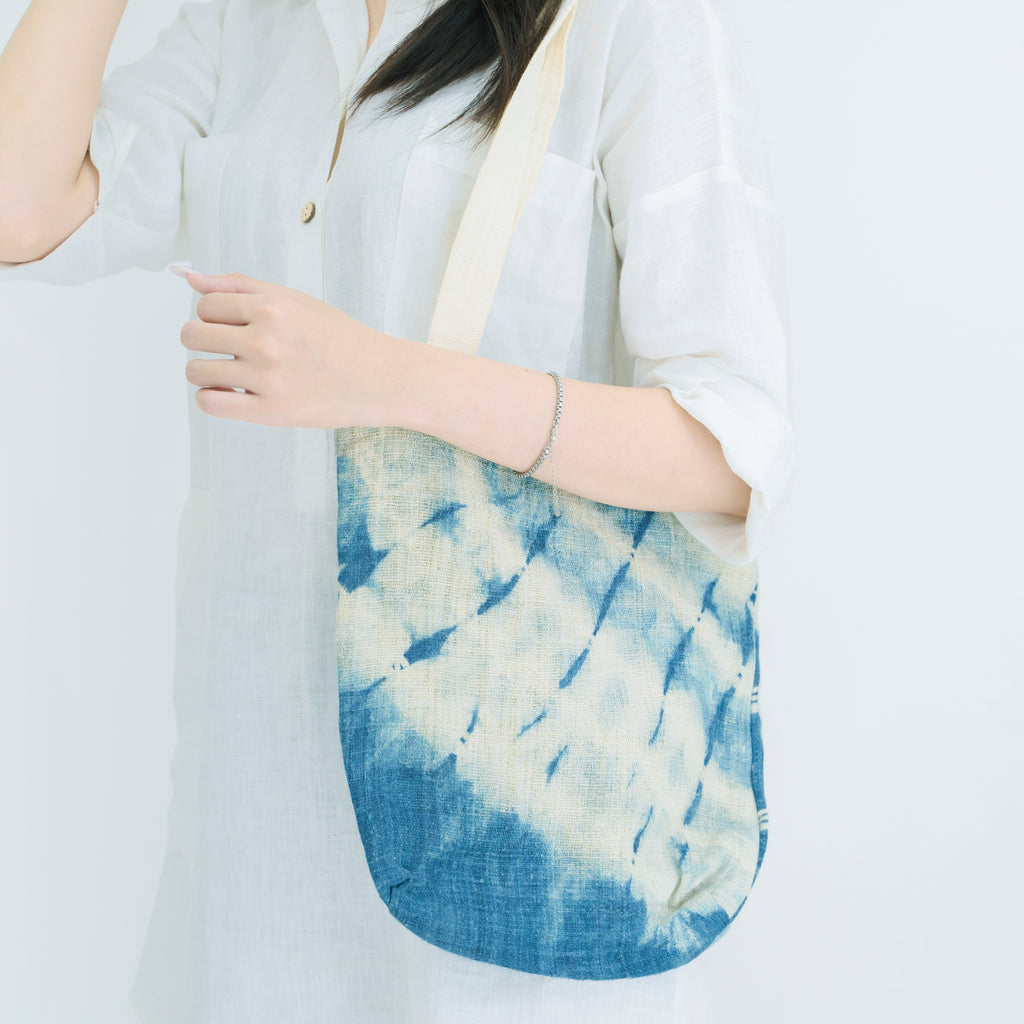 Hmong Gradient Ombre Tote Bag - Hand-Dyed Indigo Fade Brocade - Traditional Hill Tribe Artisan Shoulder Bag