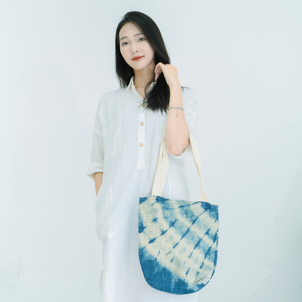 Hmong Gradient Ombre Tote Bag - Hand-Dyed Indigo Fade Brocade - Traditional Hill Tribe Artisan Shoulder Bag